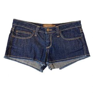 Frankie B. Denim Extremely Low Rise Shorts Womens 27 Flap Pockets Cutoff Raw Hem